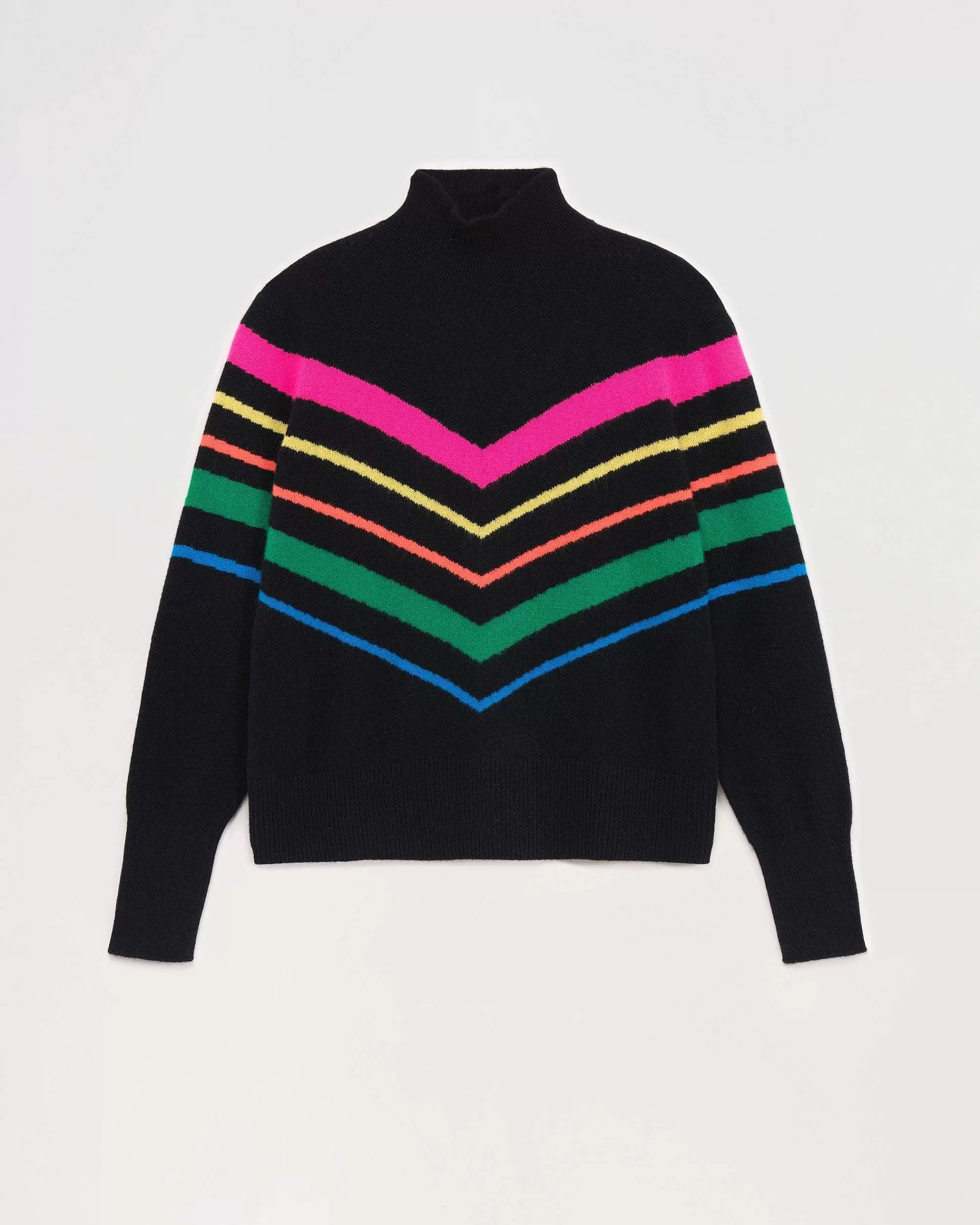Flash Sale FROM FUTURE Pull Col Montant Bandes Multicolore Leger Noir