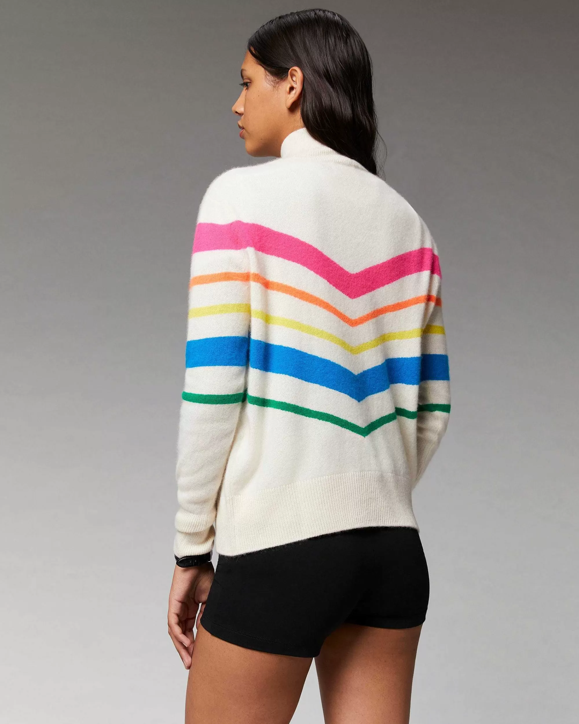 Flash Sale FROM FUTURE Pull Col Montant Bandes Multicolore Leger Noir