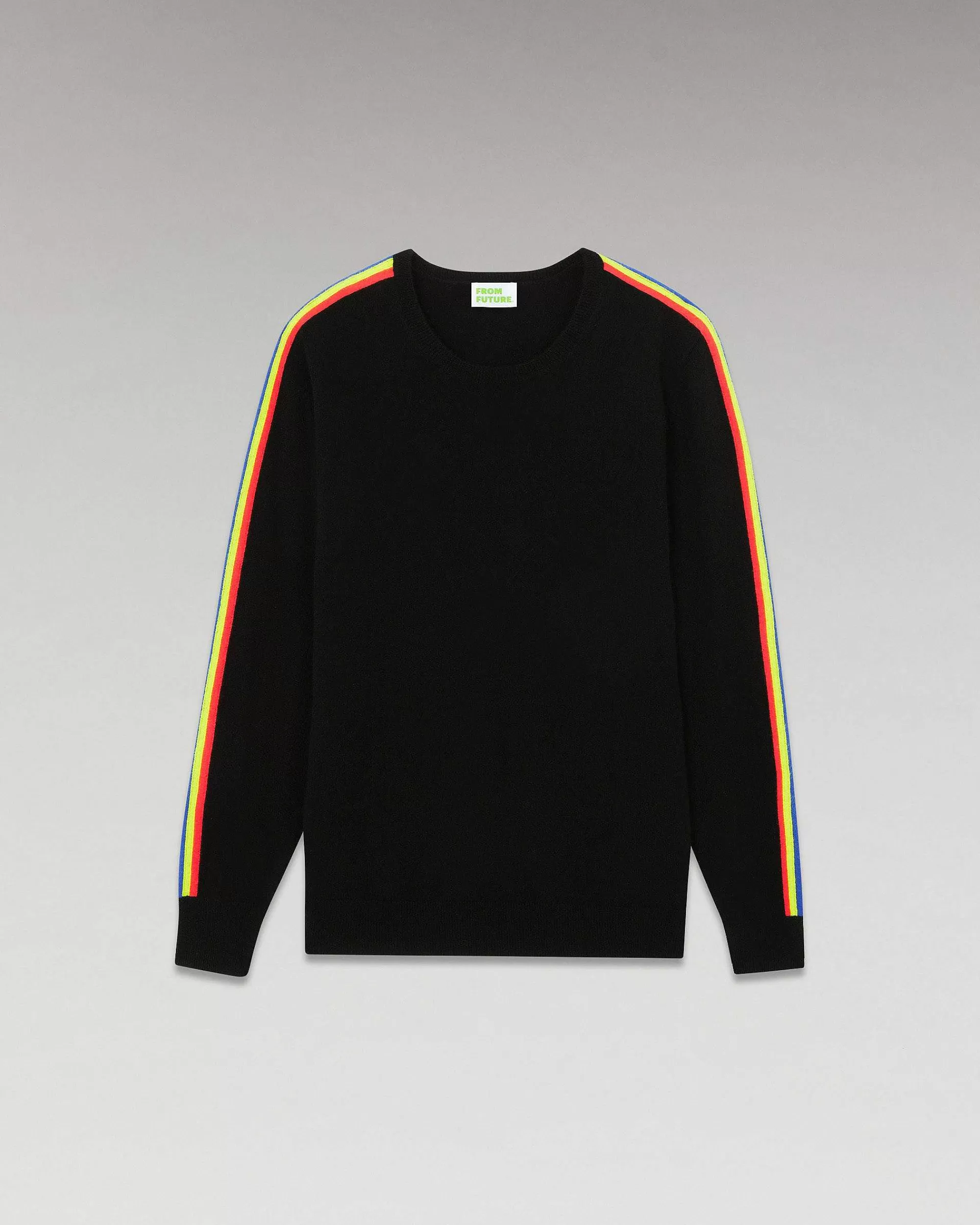 Online FROM FUTURE Pull Col Rond Bandes Manches Multicolore Noir