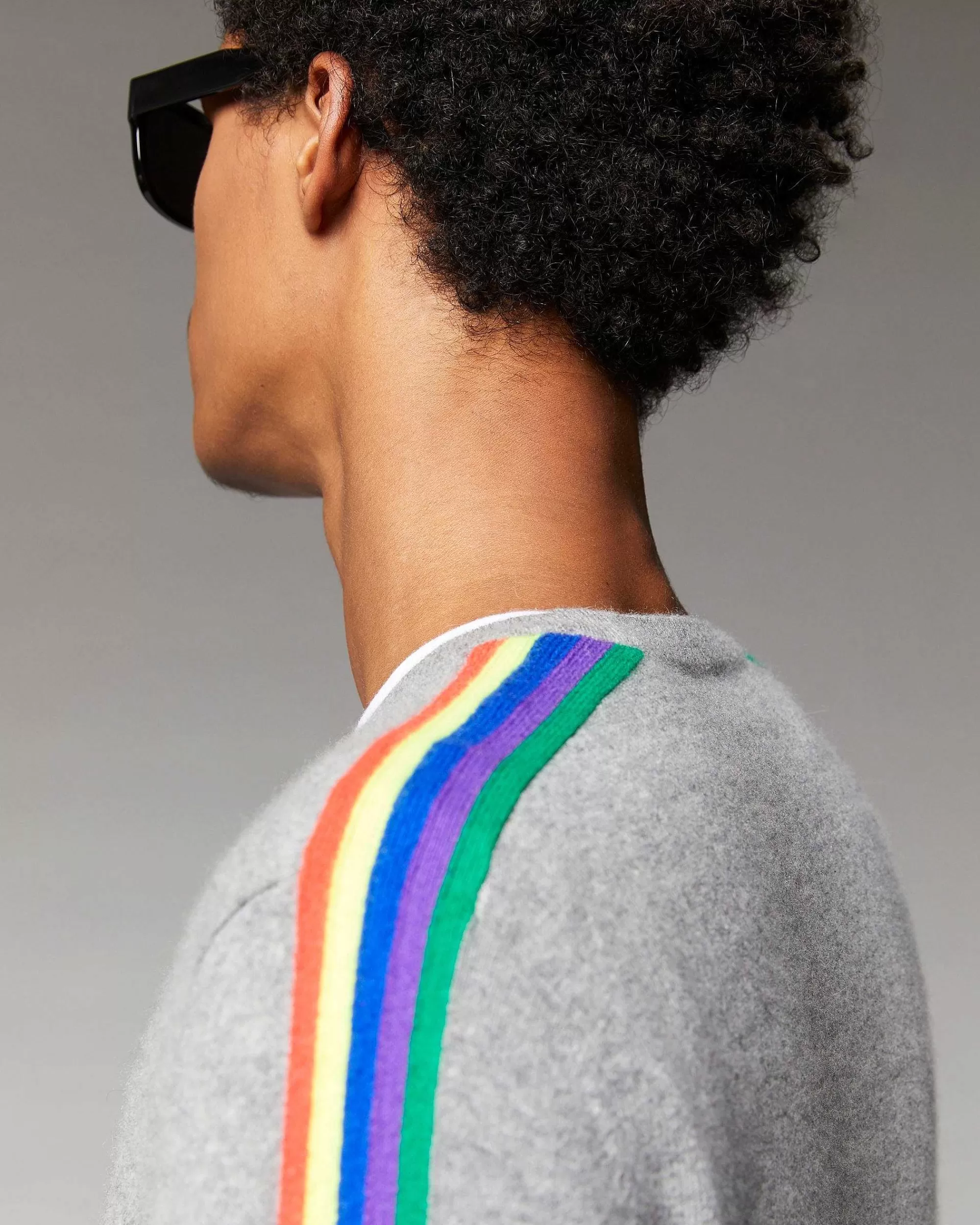 Online FROM FUTURE Pull Col Rond Bandes Manches Multicolore Noir