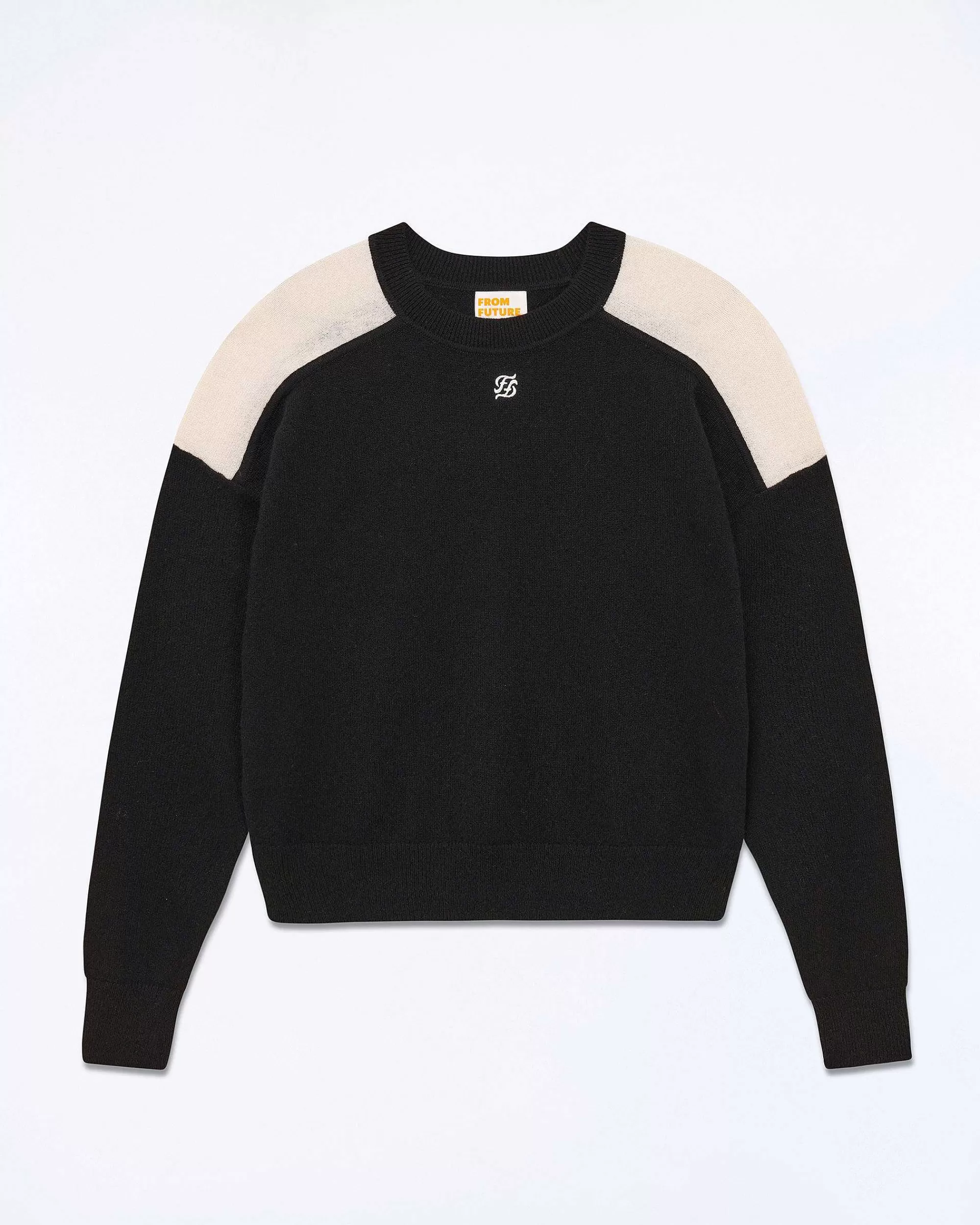 Fashion FROM FUTURE Pull Col Rond Bicolore Et Broderie Noir